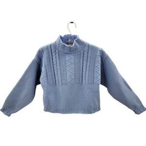 Handmade Vintage Pastel‎ Periwinkle Cable Knit Mock Neck Balletcore Crop Sweater